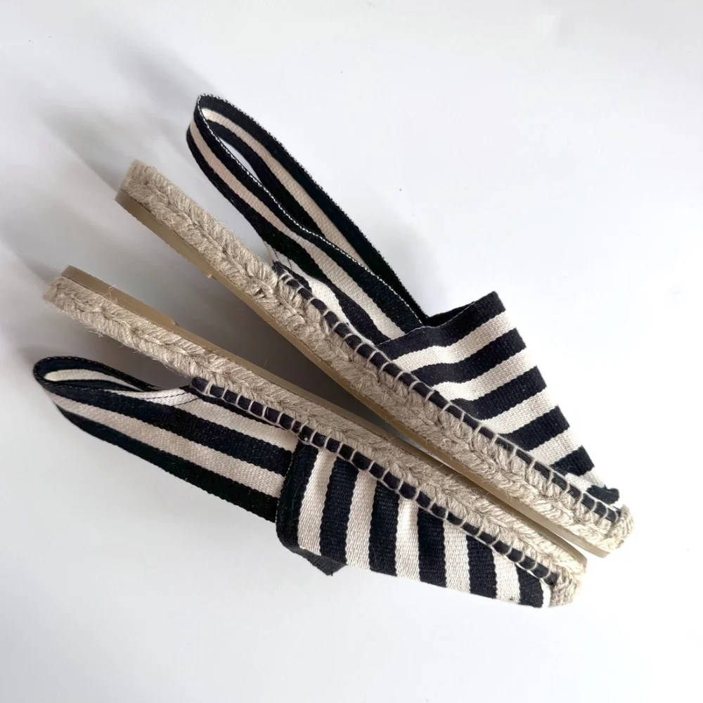 NWOT J. Crew Black and White Striped Espadrille Slingback Flats